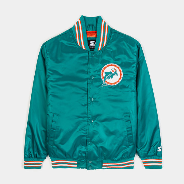 GIII/STARTER Shoe Palace Exclusive Miami Dolphins Satin Bomber Mens Jacket (Blue/Orange)