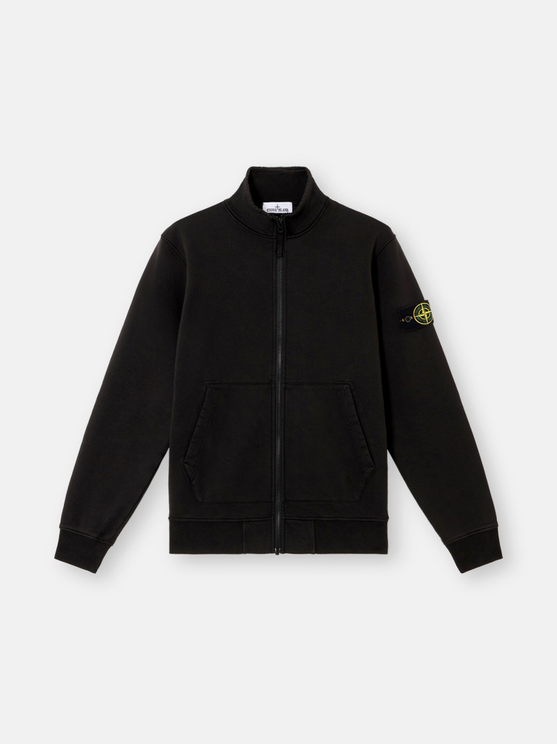 Stone Island Organic Cotton Fleece Garment Dyed Zip Up Cardigan