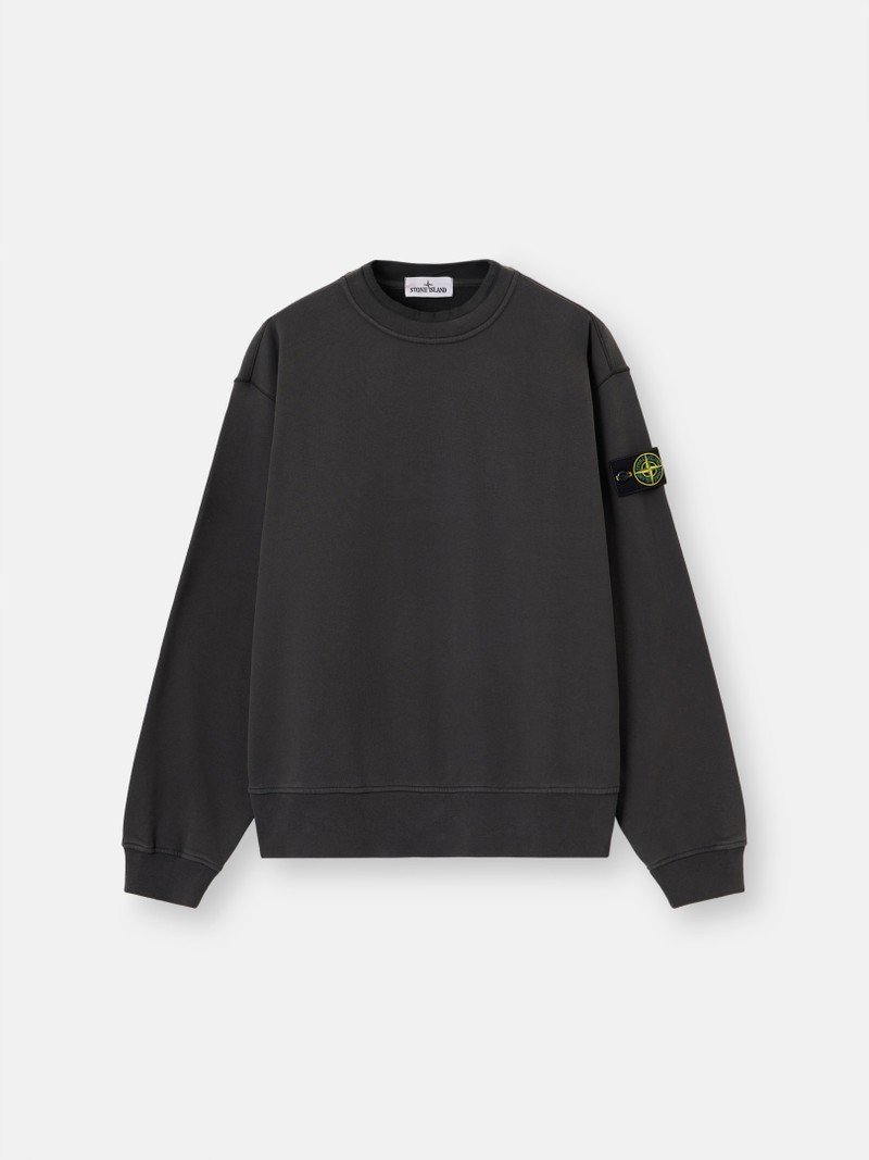 Stone Island Organic Cotton Fleece Crewneck Sweatshirt Lead