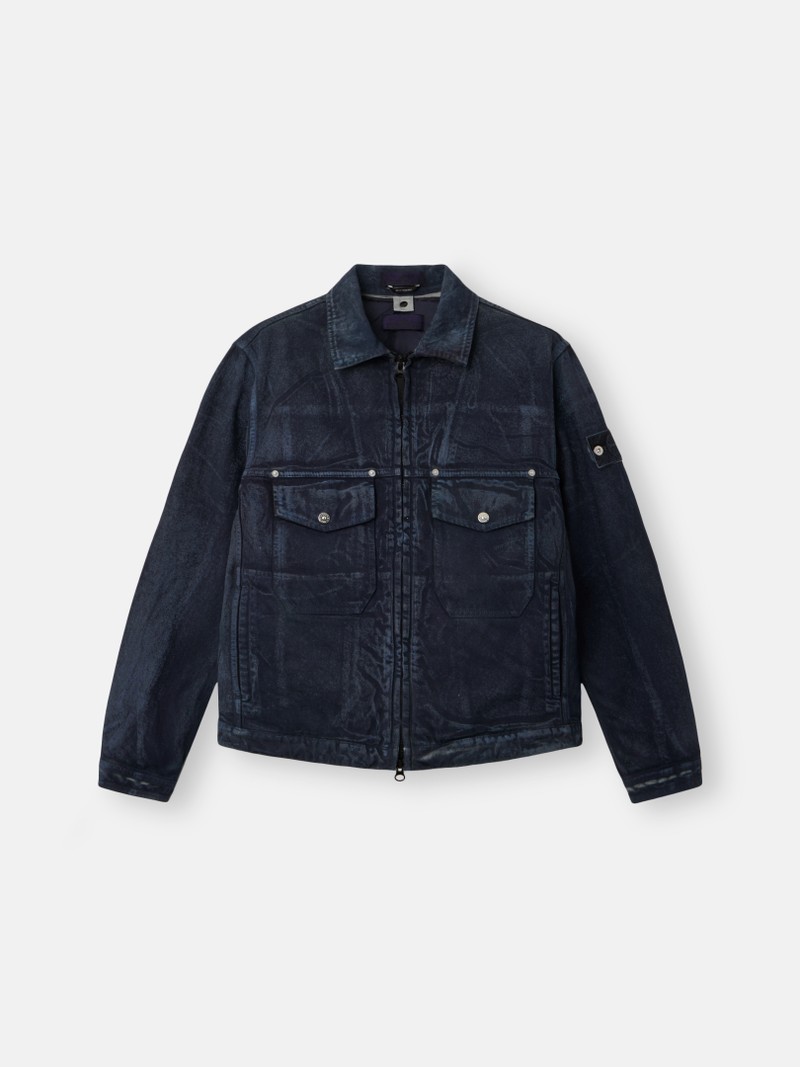 Stone Island Hand Sprayed Reflective Light Blue Denim-Tc Jacket Slate
